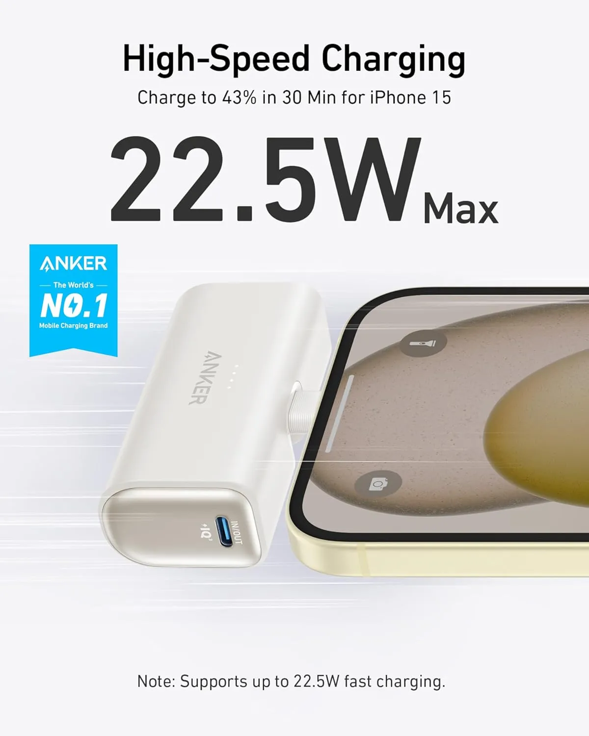 ANKER iPhone 16 Portable Charger, Nano Power Bank with Built-in USB C Connector, 5,000mAh Portable Charger 22.5W, for iPhone 16/15 Series, Samsung S22/23 Series, iPad Pro/Air, AirPods, and More