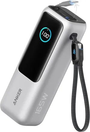 ANKER Laptop Power Bank, 25,000mAh Portable Charger with Triple 100W USB-C Ports for Multi-Device Charging, Built-in and Retractable Cables, for iPhone 16/15 Series, MacBook, Samsung, and More