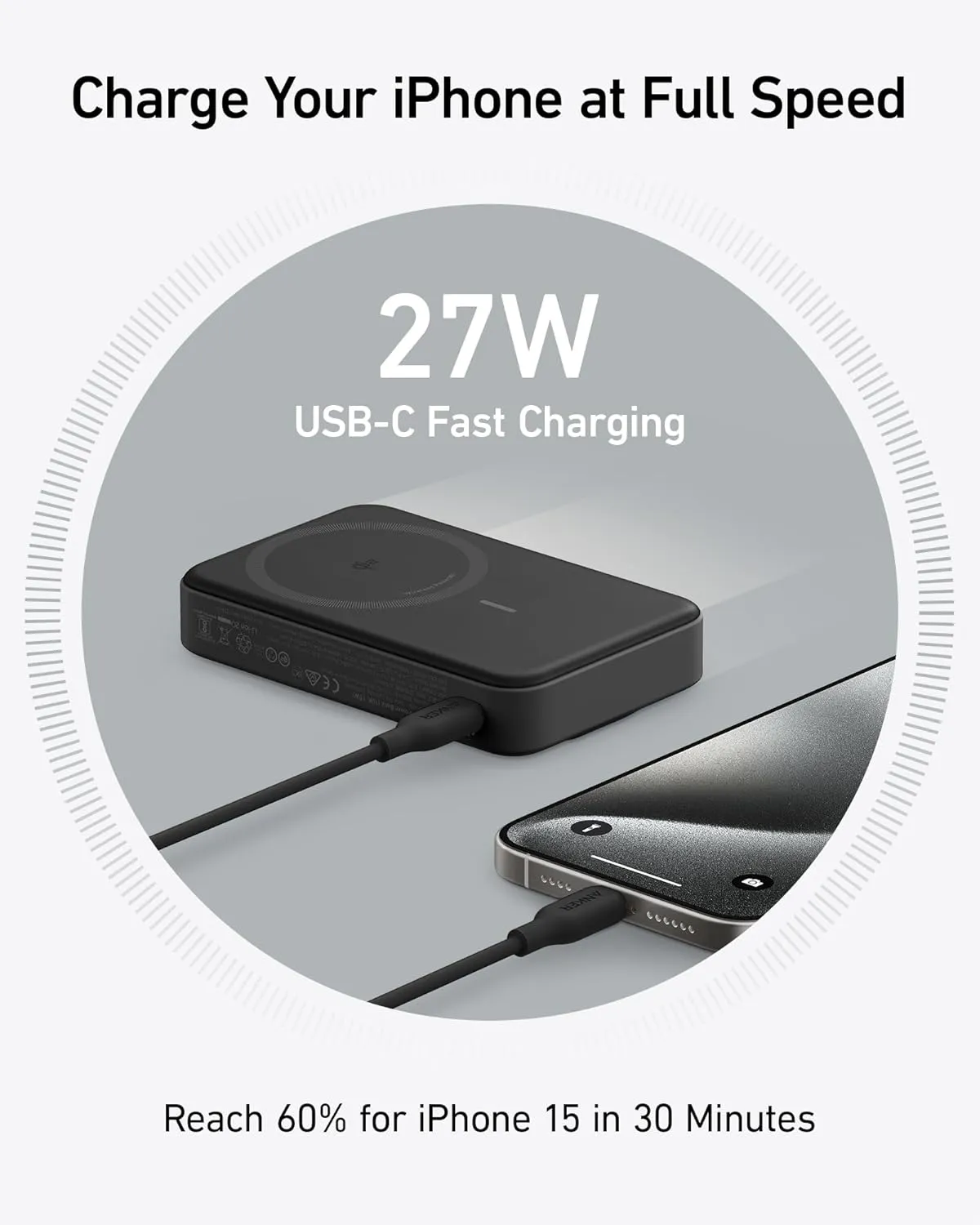 Anker MagGo Power Bank, Qi2 Certified 15W Fast MagSafe Compatible Mobile Charger, 10,000mAh Battery, Smart Display & Foldable Stand, for iPhone 15/14/13/12, Includes USB-C Cable