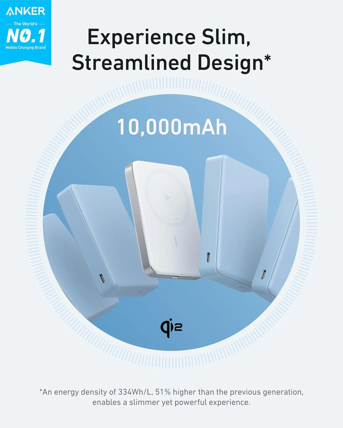 Anker MagGo Power Bank, Ultra Slim 10000mAh Magnetic Battery Pack, Qi2 Certified, Portable, 15W Ultra Fast MagSafe Compatible Charger, Ergonomic Design, Only for iPhone 15/14/13/12