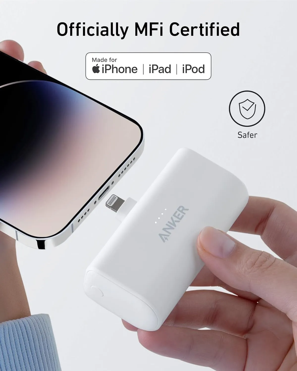ANKER Nano Portable Charger for iPhone, with Built-in MFi Certified Lightning Connector, Power Bank 5,000mAh 12W, Compatible with iPhone 14/13/12 Series (White)