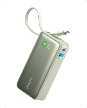 ANKER Nano Power Bank, 10,000mAh Portable Charger with Built-in USB-C Cable, 30W Recharging, 30W Max Output with USB-C&A, for iPhone 16/15 Series, MacBook, Galaxy, AirPods, and More