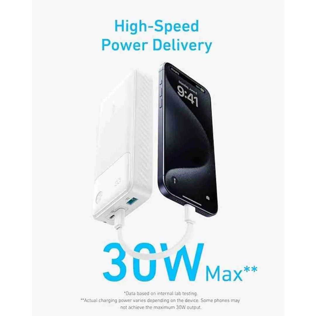Anker Power Bank 20000 mAh with 3-Port 30W Max PD Fast Charge White