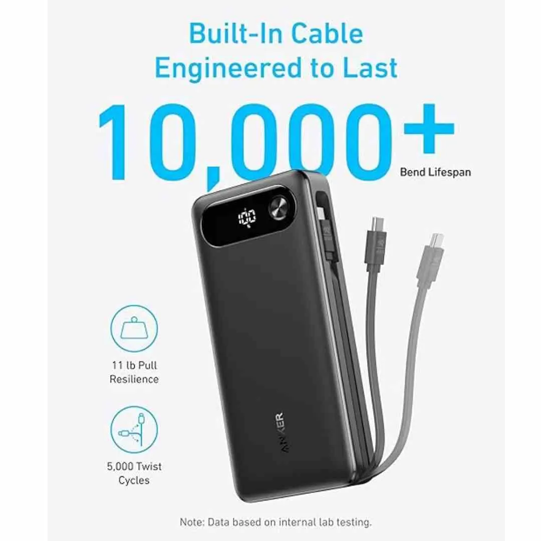 Anker Power Bank, 20,000mAh with Built-in USB-C Cable Black