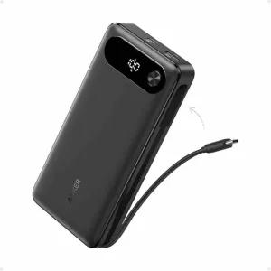 Anker Power Bank, 20,000mAh with Built-in USB-C Cable Black
