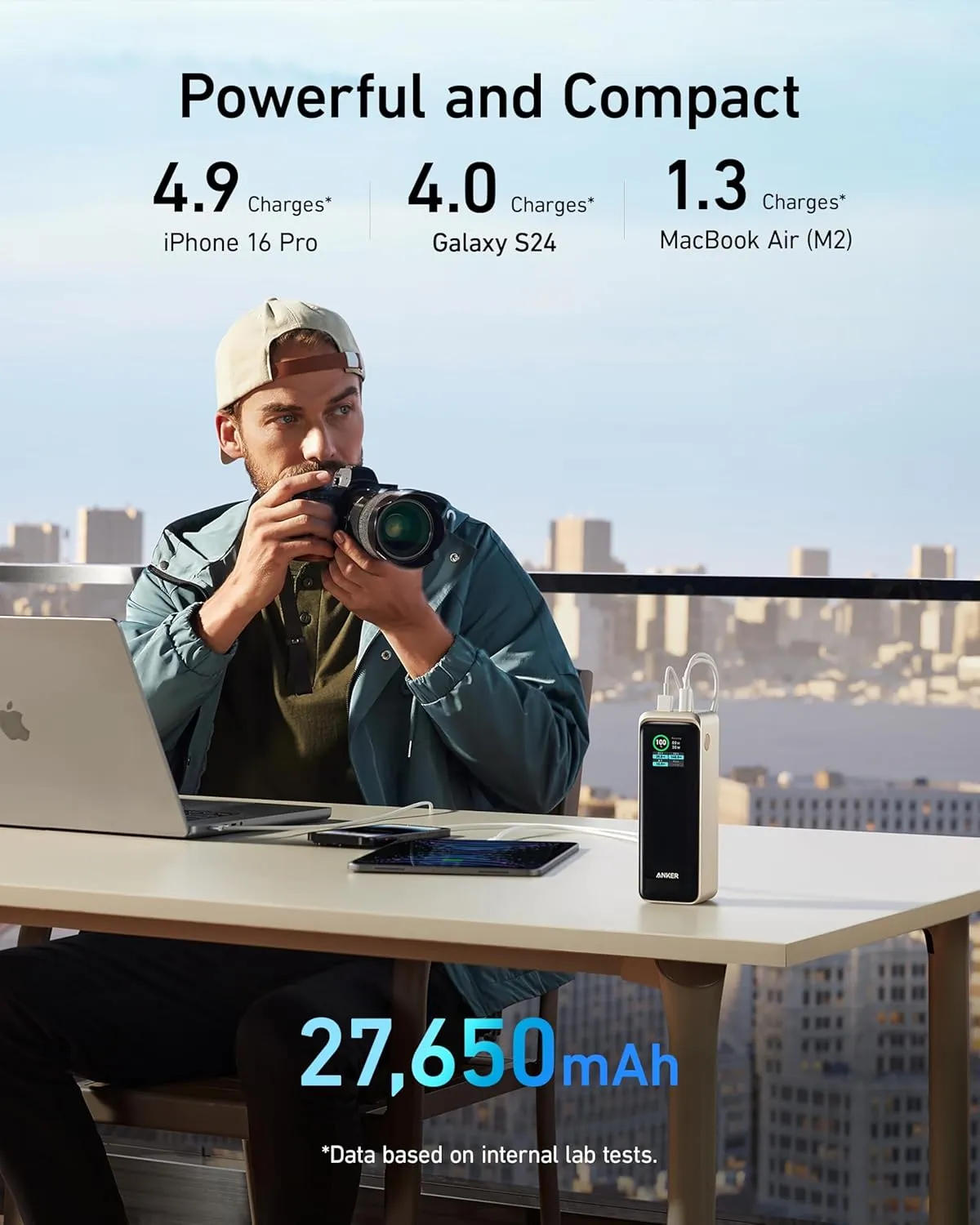 Anker Prime Power Bank, 27,650mAh 3-Port 250W Portable Charger for Travel, TSA-Approved, Smart App, for MacBook Pro/Air, iPhone 16/15/14 Series, Samsung, Laptops, and More (Charging Base Not Included)