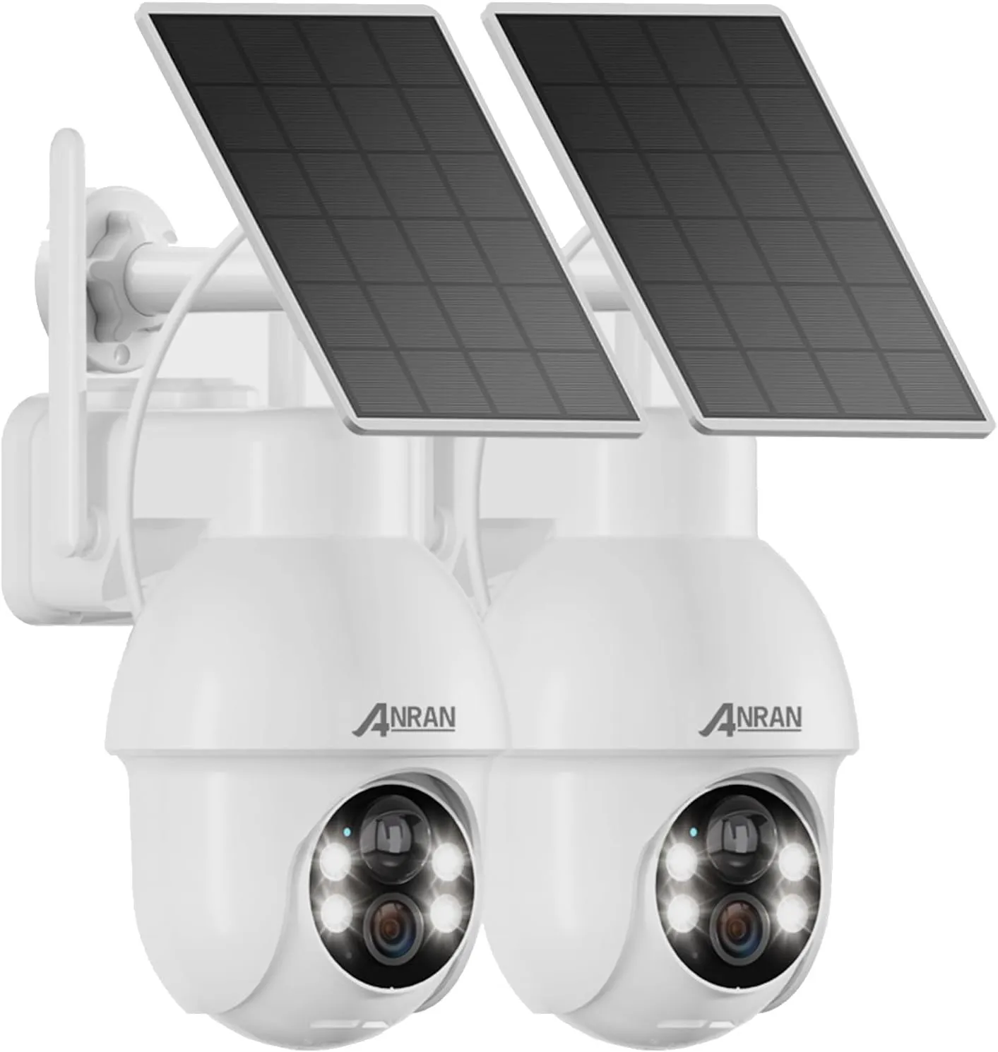 ANRAN 2K Solar Security Camera Wireless Outdoor, 2 Pack WiFi Camera Battery-Powered with 360° PTZ for Home Security, PIR Motion Detection, 3MP Color Night Vision, Two-Way Audio, Compatible with Alexa