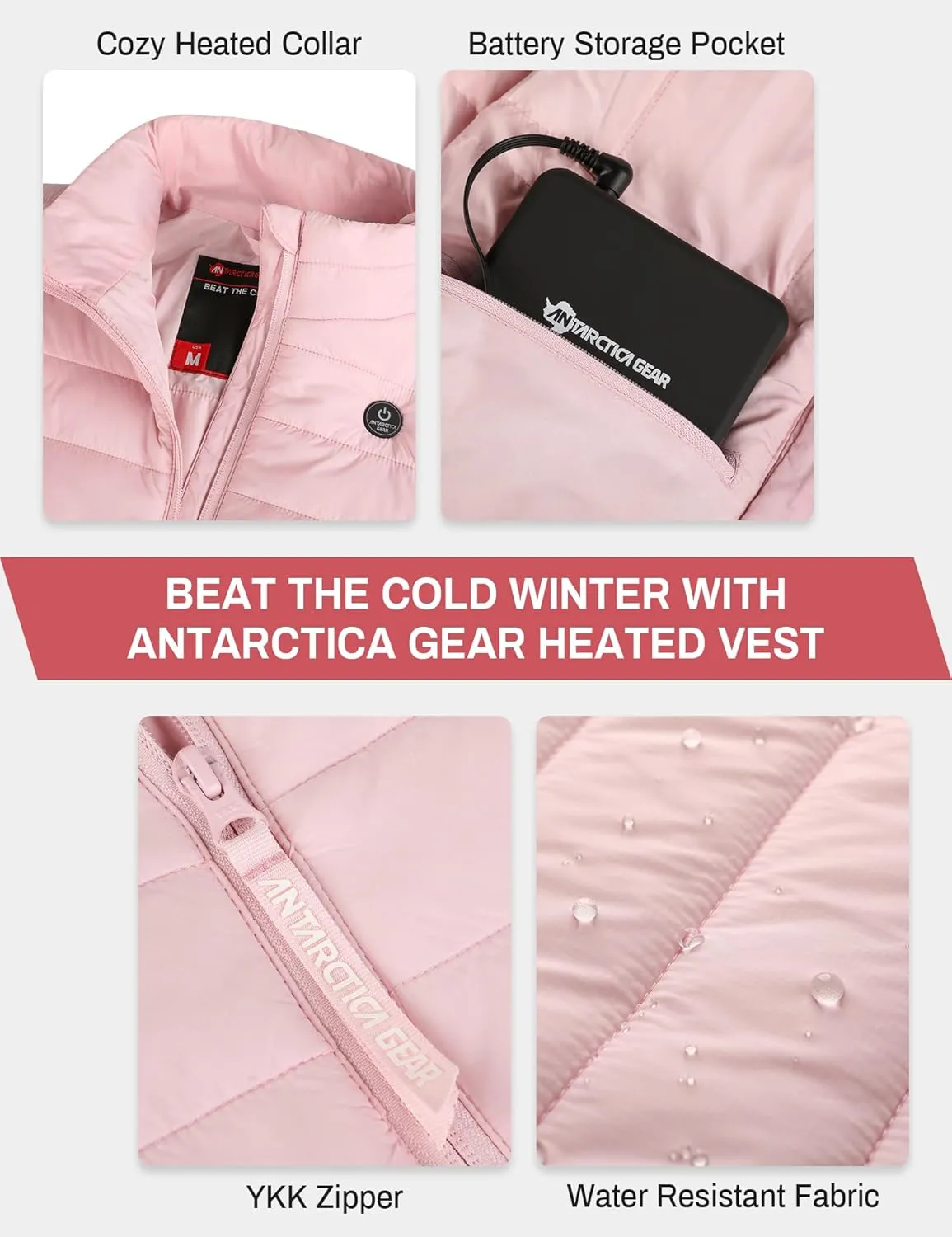 ANTARCTICA GEAR Women's Heated Vest With 16000mAh Battery Pack, Rechargable Lightweight Heated Vest for Winter Outdoor