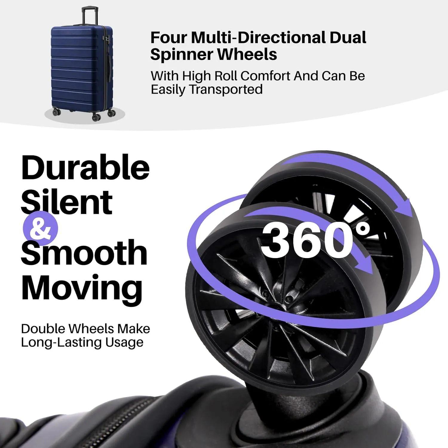 AnyZip Suitcase Hardside PC ABS Lightweight USB Luggage with Wheels TSA Lock Checked-Large 28 Inch DarkBlue