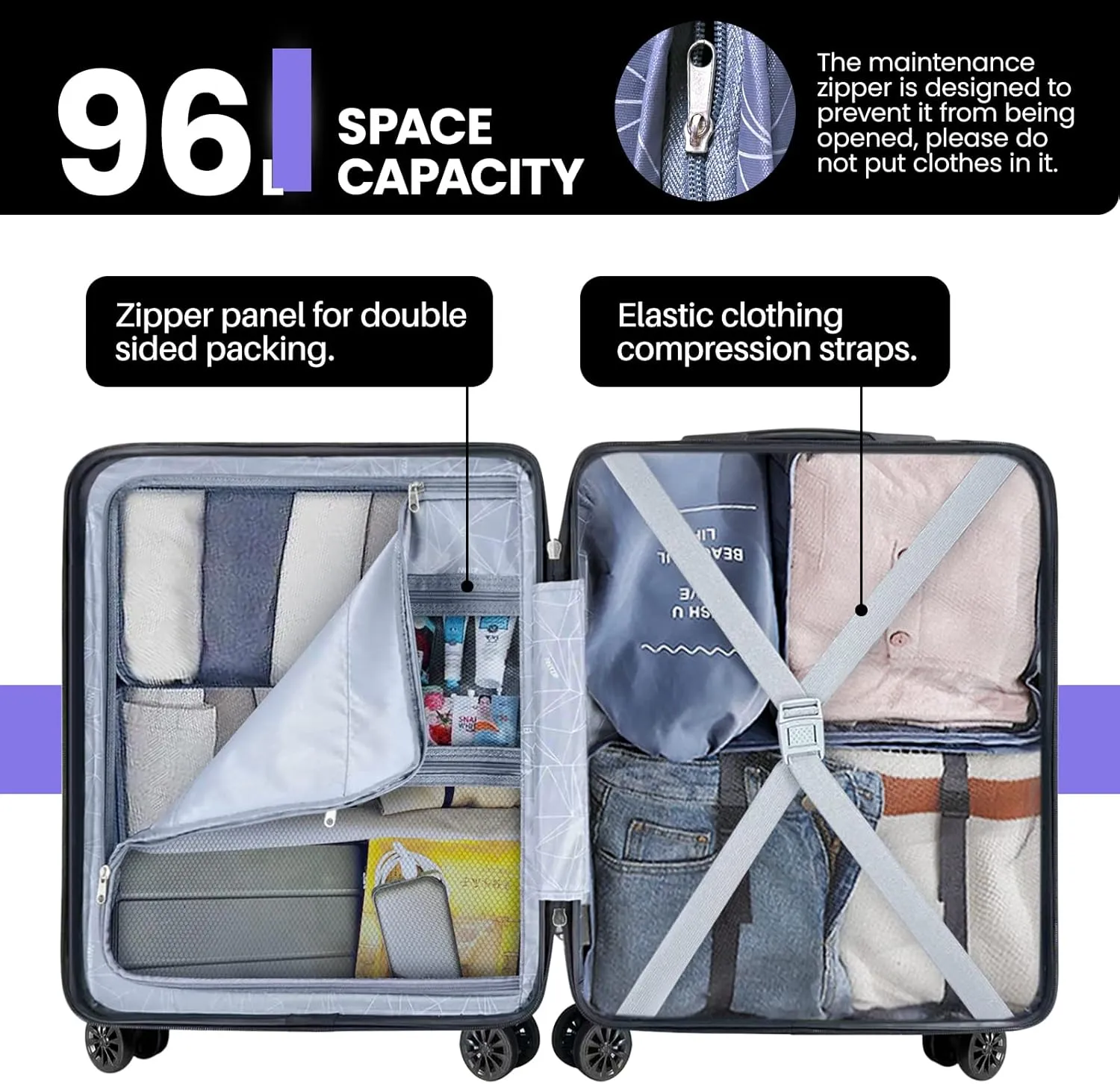 AnyZip Suitcase Hardside PC ABS Lightweight USB Luggage with Wheels TSA Lock Checked-Large 28 Inch DarkBlue