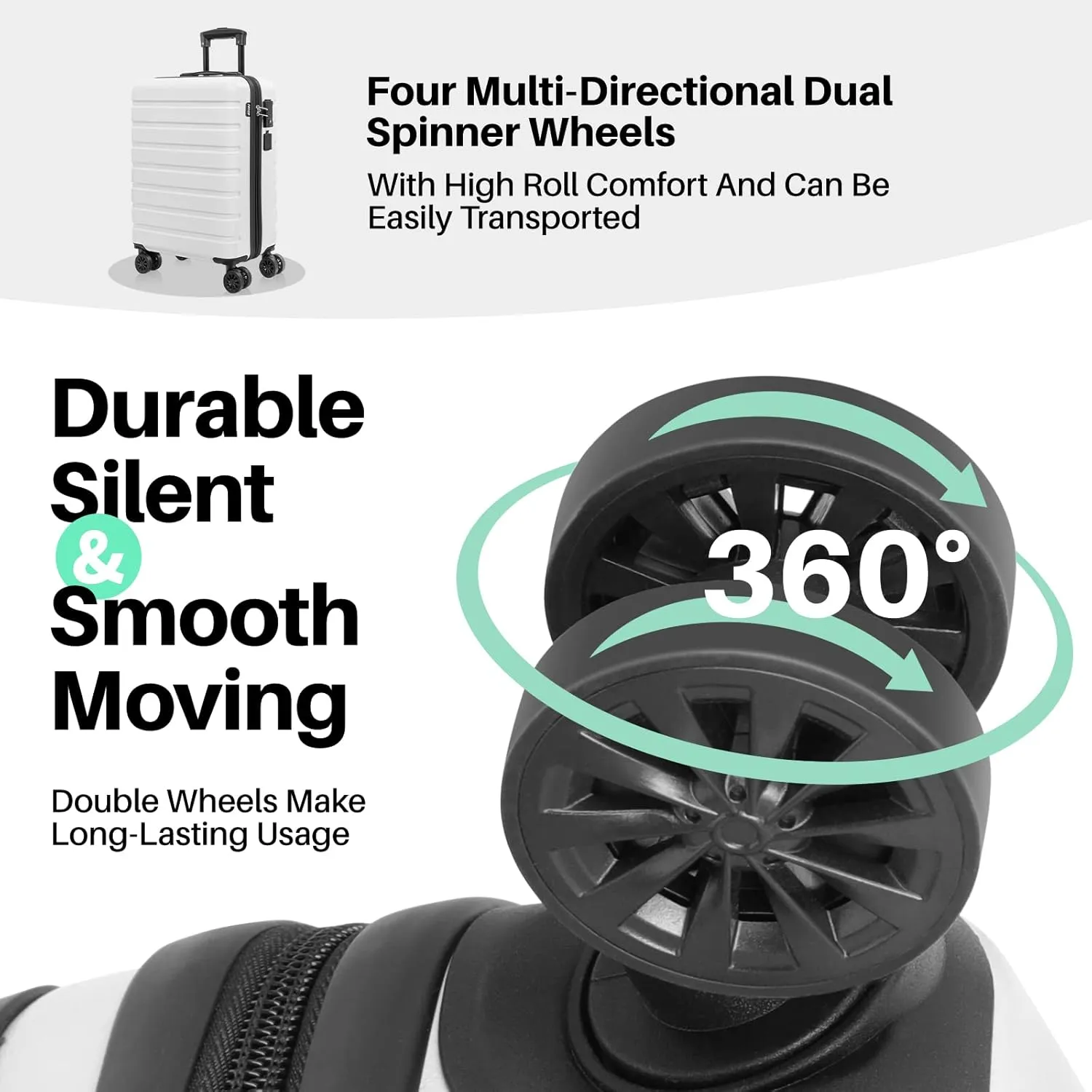 AnyZip Suitcase Hardside PC ABS Lightweight USB Luggage with Wheels TSA Lock Checked-Medium 24 Inch White