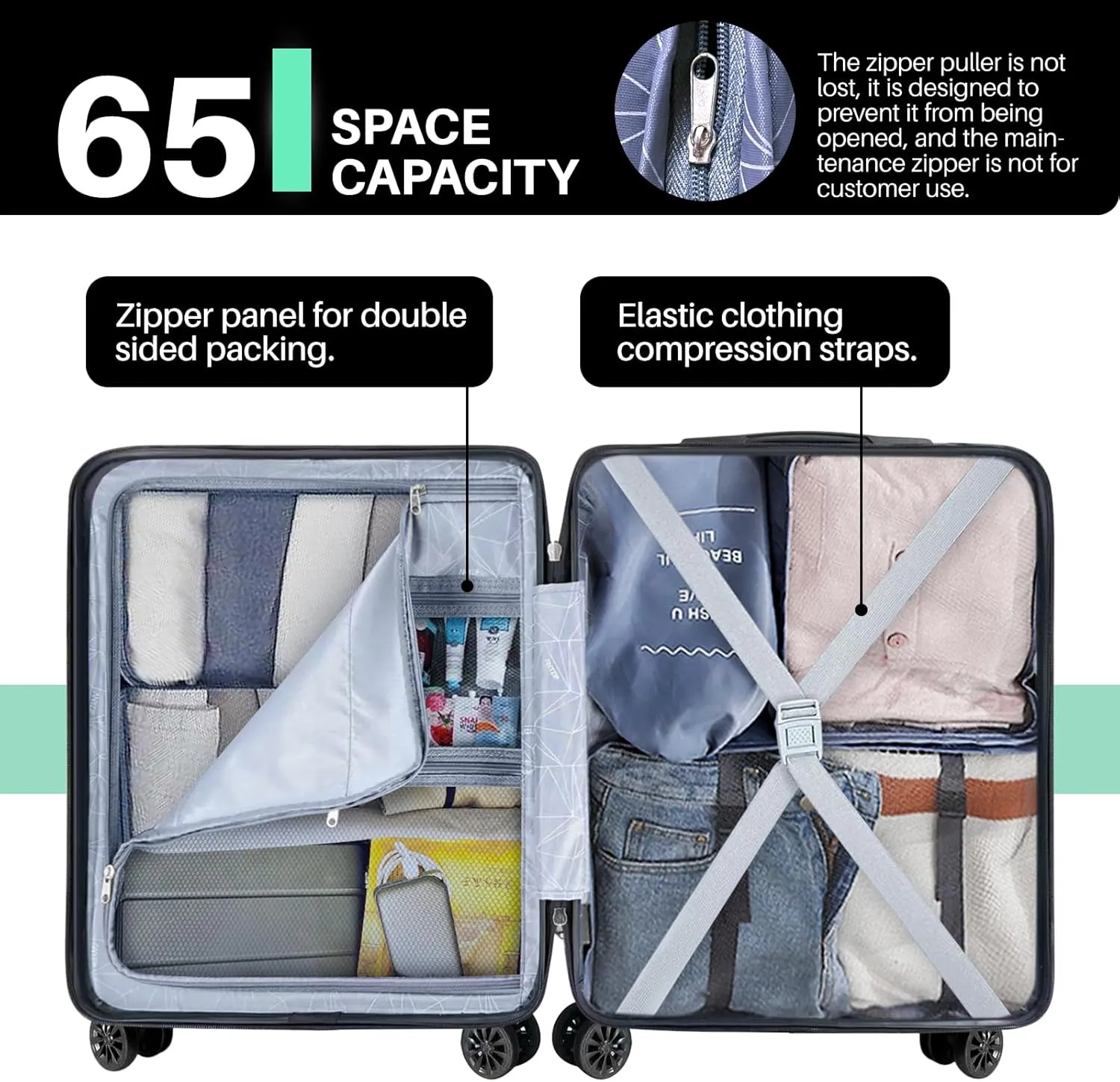 AnyZip Suitcase Hardside PC ABS Lightweight USB Luggage with Wheels TSA Lock Checked-Medium 24 Inch White