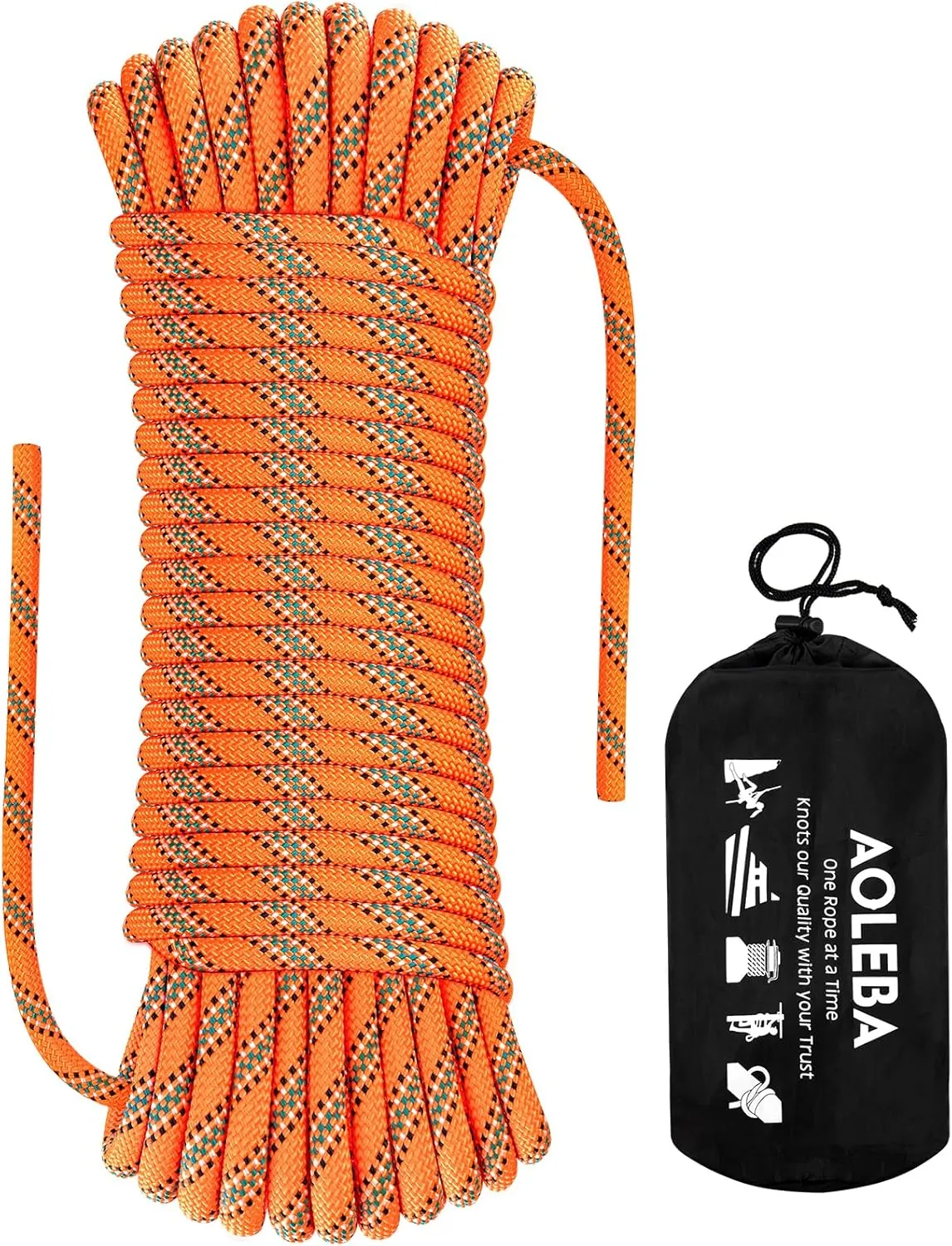 AOLEBA 8.5mm Static Climbing Rope, Outdoor Rock Climbing Ropes, Heavy Duty Rappelling Rope for Fire Rescue, Escape, 10M(32Ft) 20M(64Ft) 30M(96Ft) Ice Climbing Equipment & Parachute Accessories