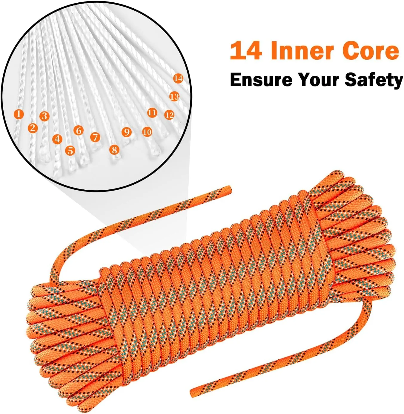 AOLEBA 8.5mm Static Climbing Rope, Outdoor Rock Climbing Ropes, Heavy Duty Rappelling Rope for Fire Rescue, Escape, 10M(32Ft) 20M(64Ft) 30M(96Ft) Ice Climbing Equipment & Parachute Accessories