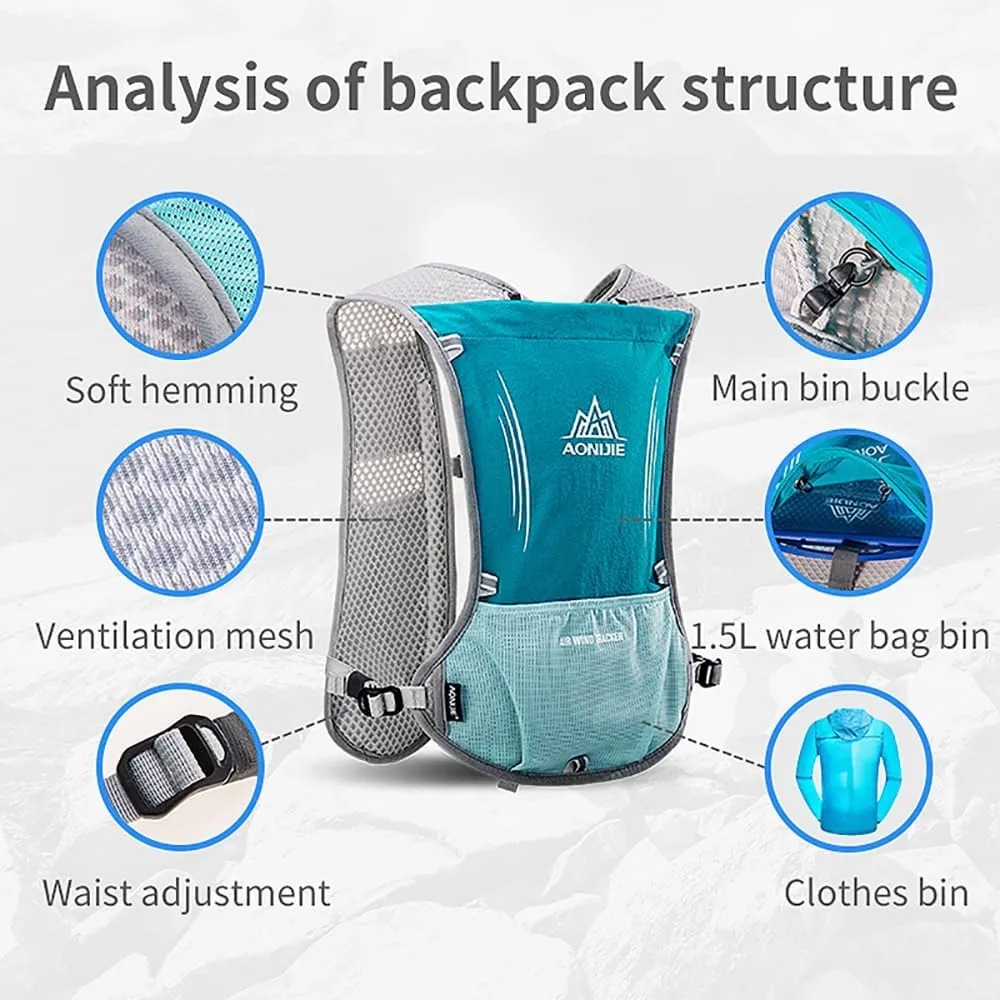 AONIJIE 5L Running Hydration Vest Pack with 500ml Soft Flask Adjustable & Lightweight Hydration Backpack for Marathon Race Hiking Cycling
