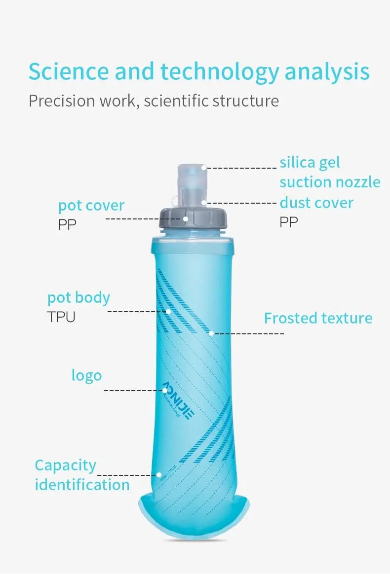 AONIJIE Folding TPU Soft Running Flask Collapsible Water Bottles BPA-Free for Hydration Pack, Ideal for Marathon Hiking Walking, Climbing (500ml/16.9oz-2Pack(Pull switch)