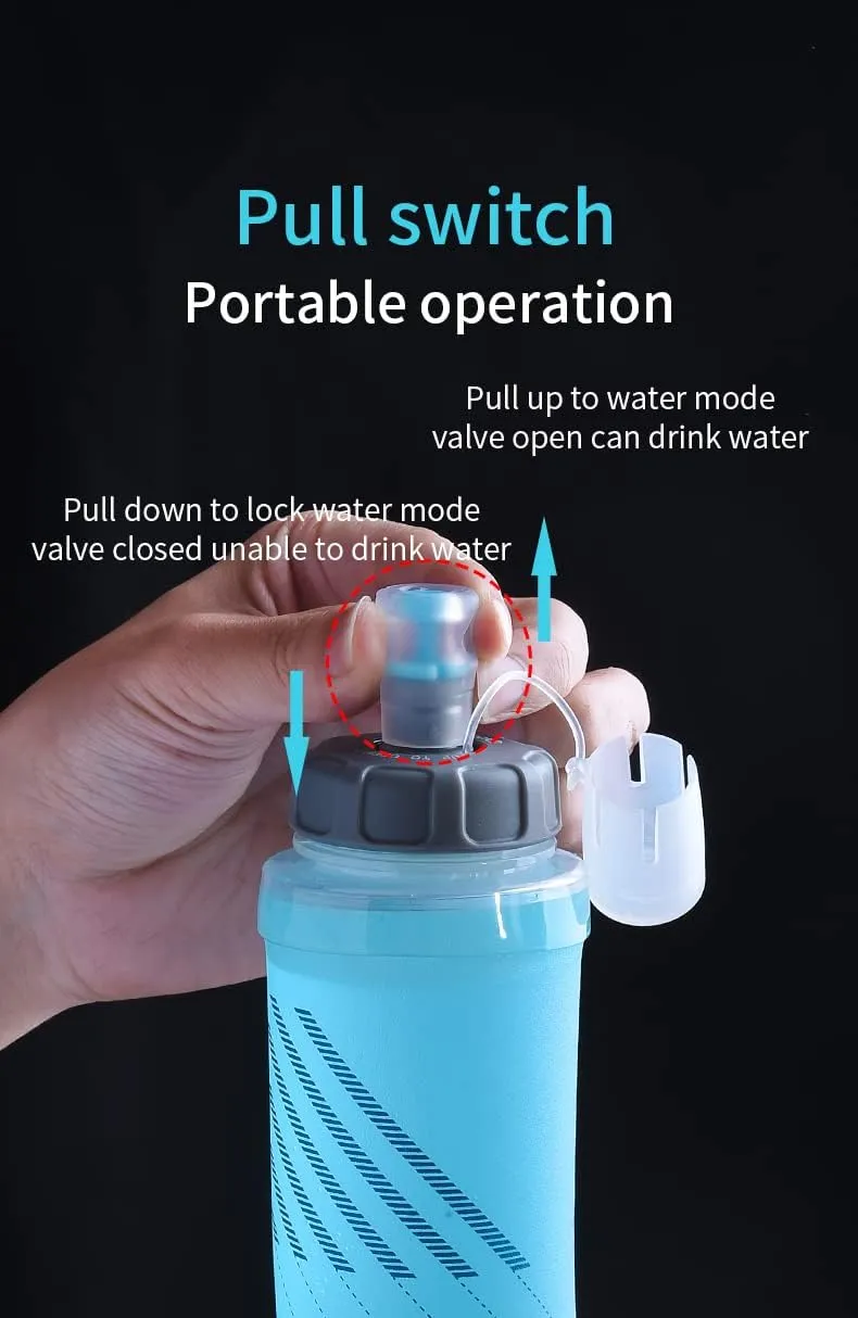 AONIJIE Folding TPU Soft Running Flask Collapsible Water Bottles BPA-Free for Hydration Pack, Ideal for Marathon Hiking Walking, Climbing (500ml/16.9oz-2Pack(Pull switch)