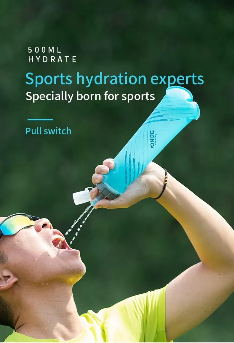 AONIJIE Folding TPU Soft Running Flask Collapsible Water Bottles BPA-Free for Hydration Pack, Ideal for Marathon Hiking Walking, Climbing (500ml/16.9oz-2Pack(Pull switch)