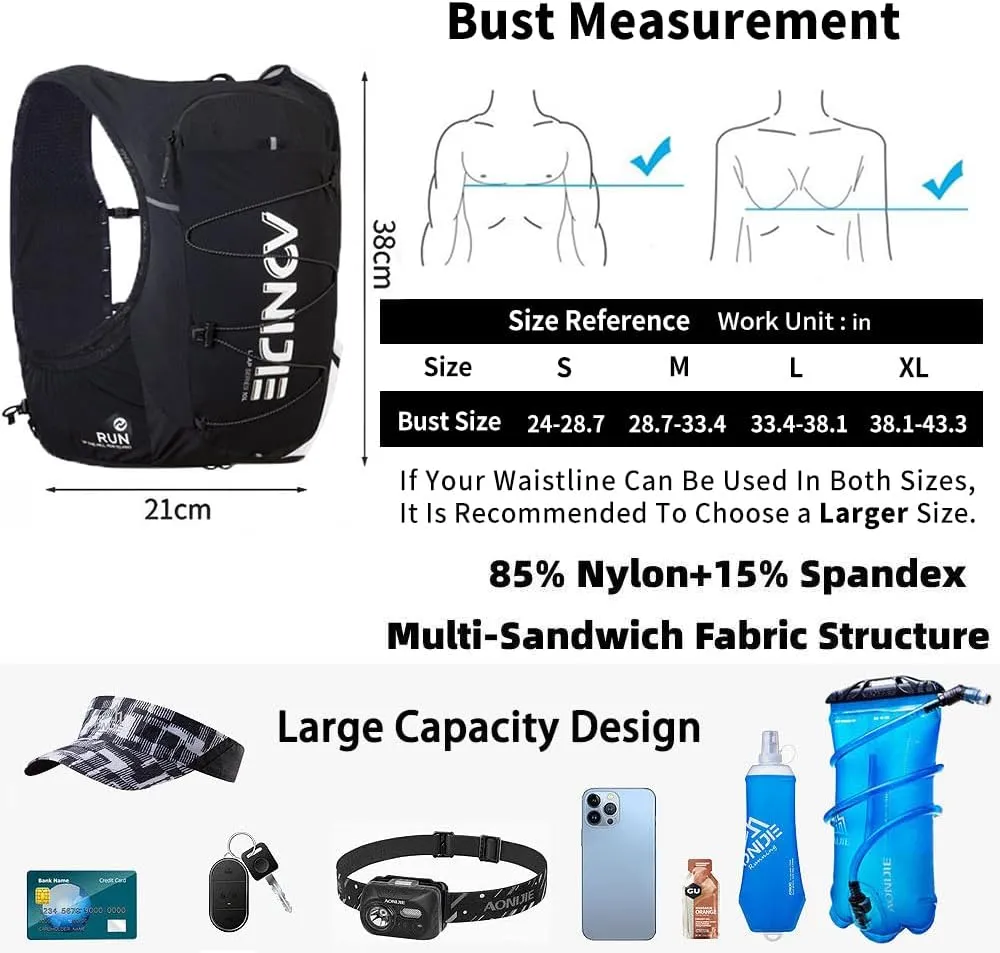 AONIJIE Running Hydration Vest Lightweight & Large Capacity Running Vest for Women Men, Hydration Running Backpack Fits 6.8" Phones