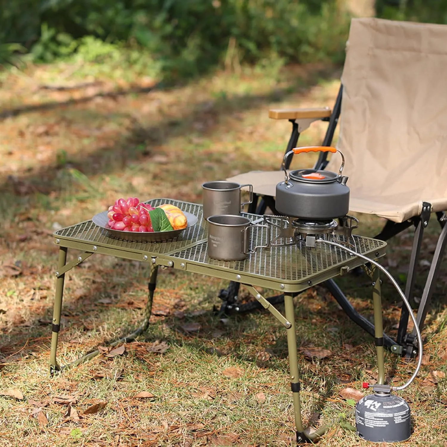 APLUSH Folding Grill Table Camping Table with Mesh Desktop,Height Adjustable Portable Outdoor Grill Table for Picnic, Beach, Indoor,Travel,Grill,Yellow