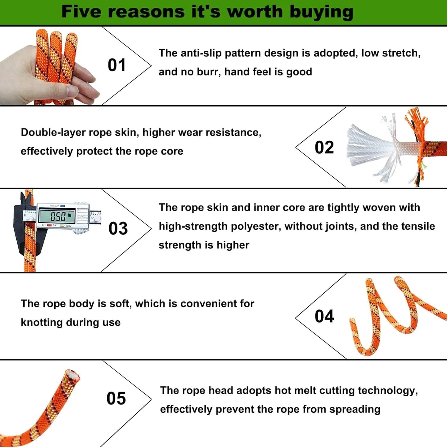 Arborist Rope Climbing Rope Swing for Tree(1/2in x 100ft) Logging Rope 48 Strands for Pull, Swing, Knot (Orange)