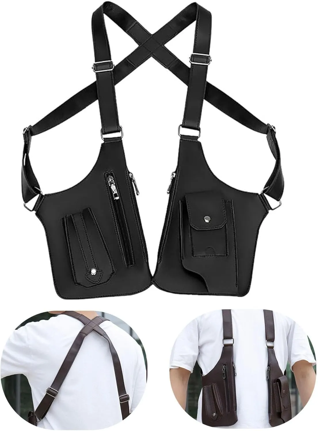 Armpit Bag for Men, Double Shoulder Armpit Bag, Double Shoulder Strap Multi-pocket Outdoor Anti-Theft Bag
