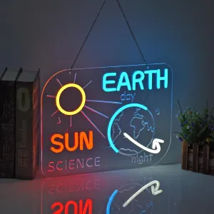 Astronomy Science Neon Sign for Classroom, Library & Bedroom Decor - 16"x12", Dimmable LED Light Featuring the Solar System, Earth, and Space. Perfect for Men, Teens, & Kids' Bedrooms. A Special Science, Space, Earth, & Astronomy Gift!