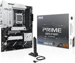 ASUS Prime X870-P WiFi AMD AM5 X870 ATX Motherboard 14 2 1 80A DrMOS Power Stages, DDR5, PCIe 5.0, PCIe 5.0 x16, Q-Release, 4X M.2, Wi-Fi 7, Q-Antenna, 2.5Gb LAN, USB4®, USB Type-C®, BIOS Flashback™