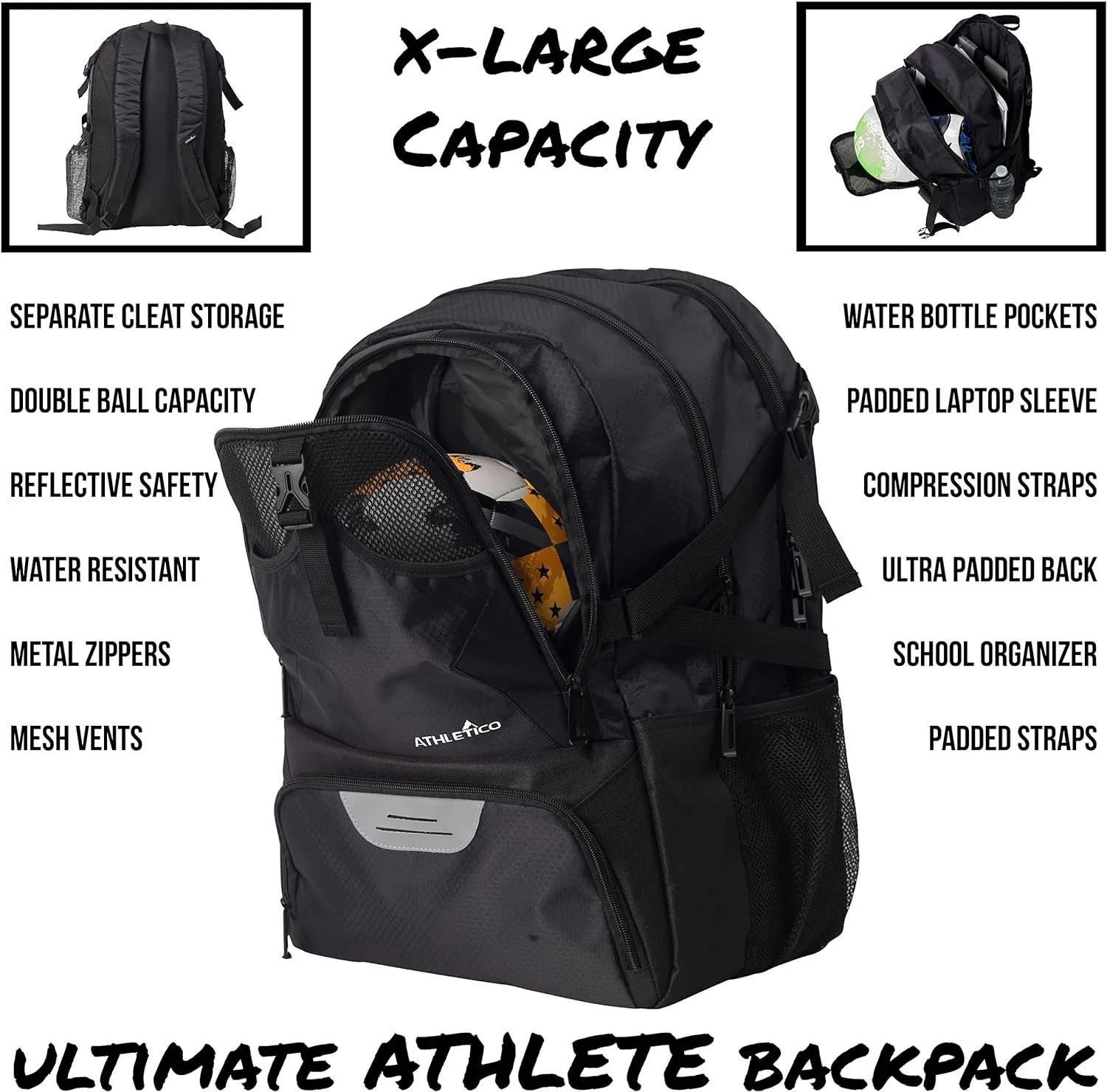 Athletico National Soccer Bag - Backpack for Soccer, Basketball & Football Includes Separate Cleat and Ball Holder
