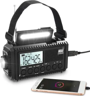 Auto NOAA Digital 5000 Weather Radio with Backlit LCD Screen, 5 Way Powered Solar Hand Crank Portable AM/FM/Shortwave Emergency Radio/Phone Charger,Read Lamp/Camping Flashlight,Earbud Jack,Clock,SOS