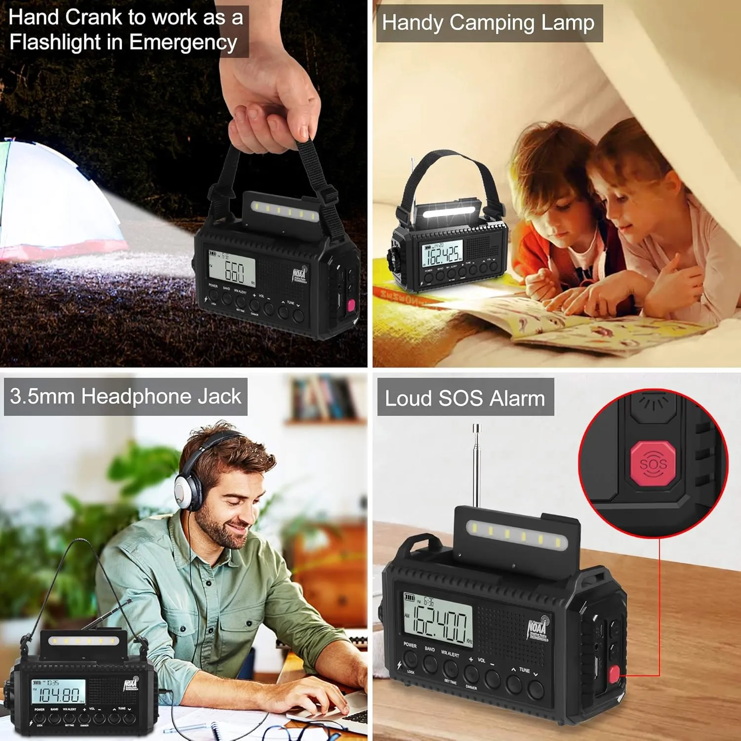 Auto NOAA Digital 5000 Weather Radio with Backlit LCD Screen, 5 Way Powered Solar Hand Crank Portable AM/FM/Shortwave Emergency Radio/Phone Charger,Read Lamp/Camping Flashlight,Earbud Jack,Clock,SOS