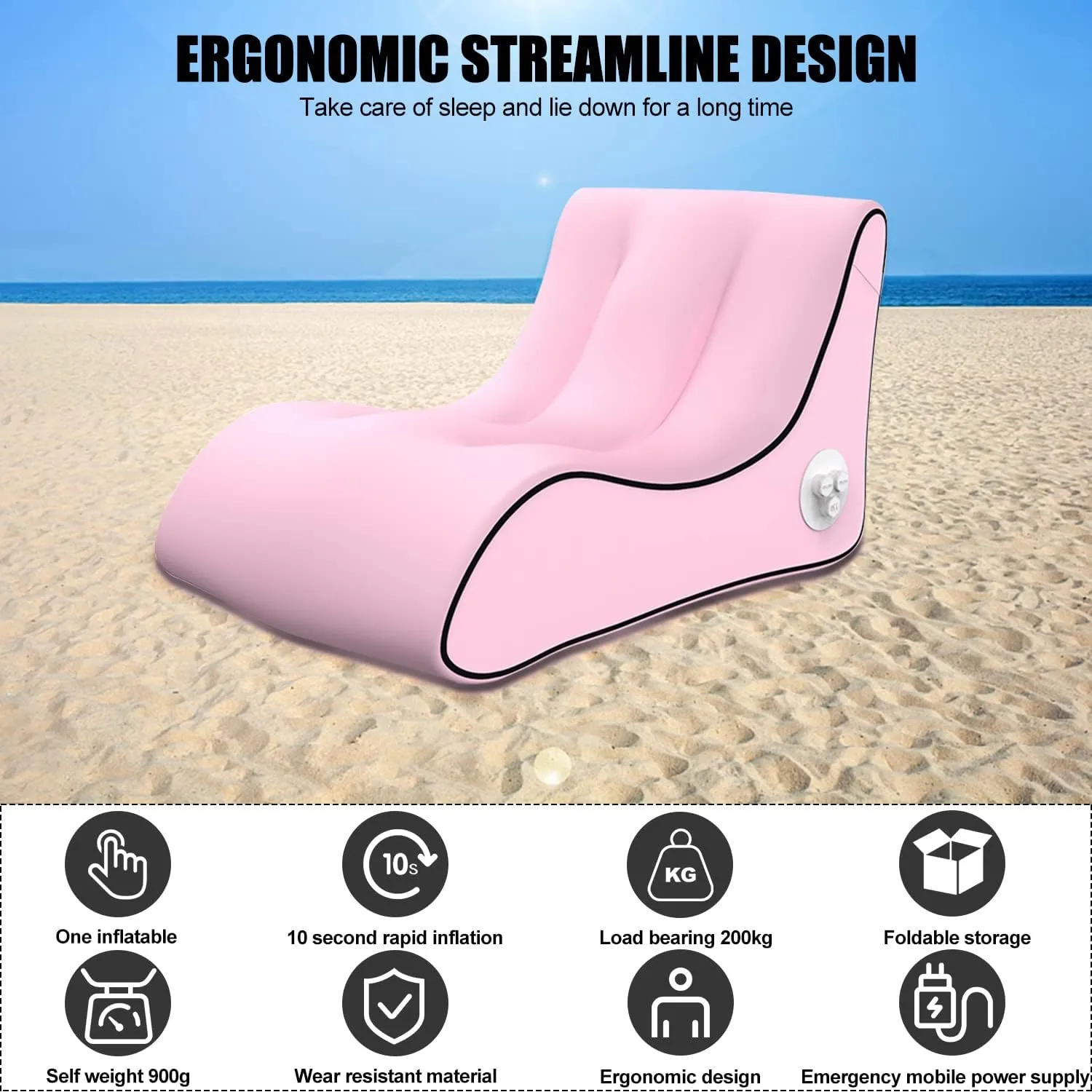 Automatic Inflatable Lounger Air Sofa Chair | Hammock-Portable | 10 Second Rapid Inflation | Waterproof | Anti-Air Leaking | Emergency Charging
