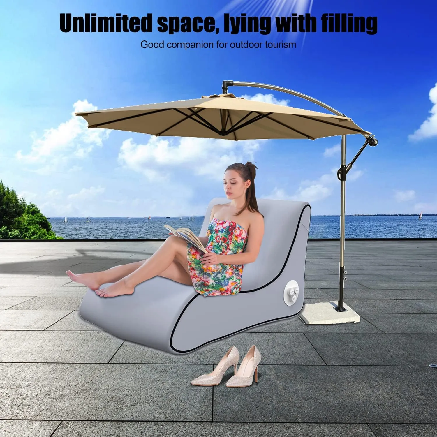 Automatic Inflatable Lounger Air Sofa Chair | Hammock-Portable | 10 Second Rapid Inflation | Waterproof | Anti-Air Leaking | Emergency Charging
