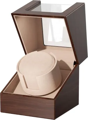 Automatic Single Watch Winder Box for Rolex and Other Watches, Ultra Quiet Japanese Motor, Self Winding Rotating Wooden Watch Case, Battery or AC Powered, Premium Watch Box for Men and Women