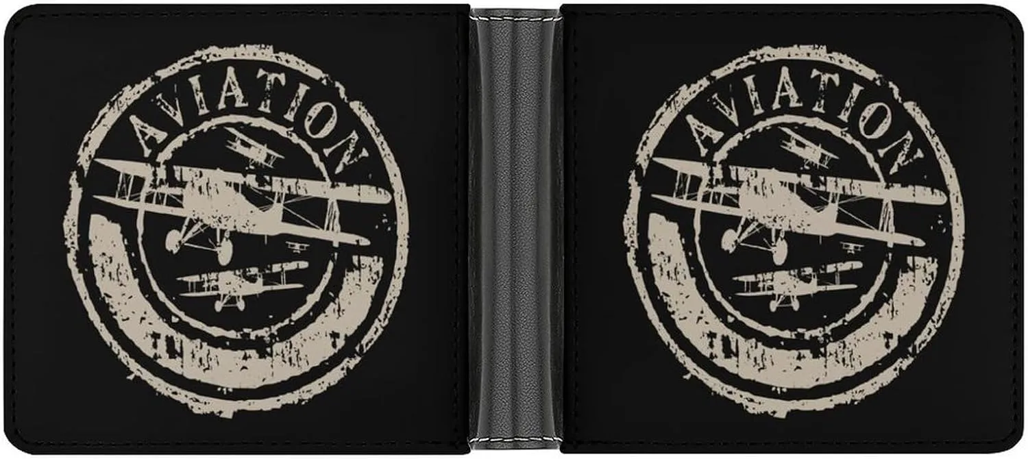 Aviation And Airplane Men's Bifold Wallet Leather Credit Card Holder Slim Minimalist Front Pocket