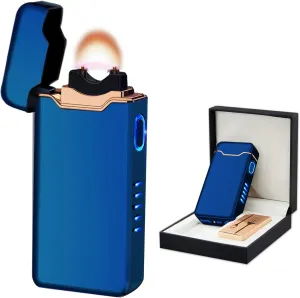 BABOBIU Rechargeable Electric Lighter,Windproof USB Arc Lighter with Safe Design,Vintage Style High-Power Encendedor for Candles,BBQs,and More,Durable & Portable Electric Lighters Rechargeable (Blue)