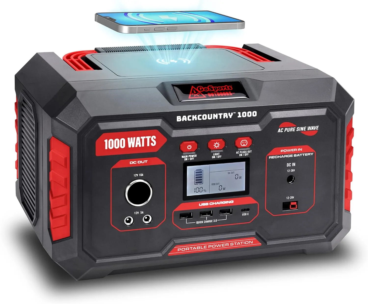 Backcountry Portable Power Stations, 300W, 500W or 1000W - Solar Generator Lithium Backup Battery with Power Outlet, USB, Wireless Charging for Camping and Indoor Home Use