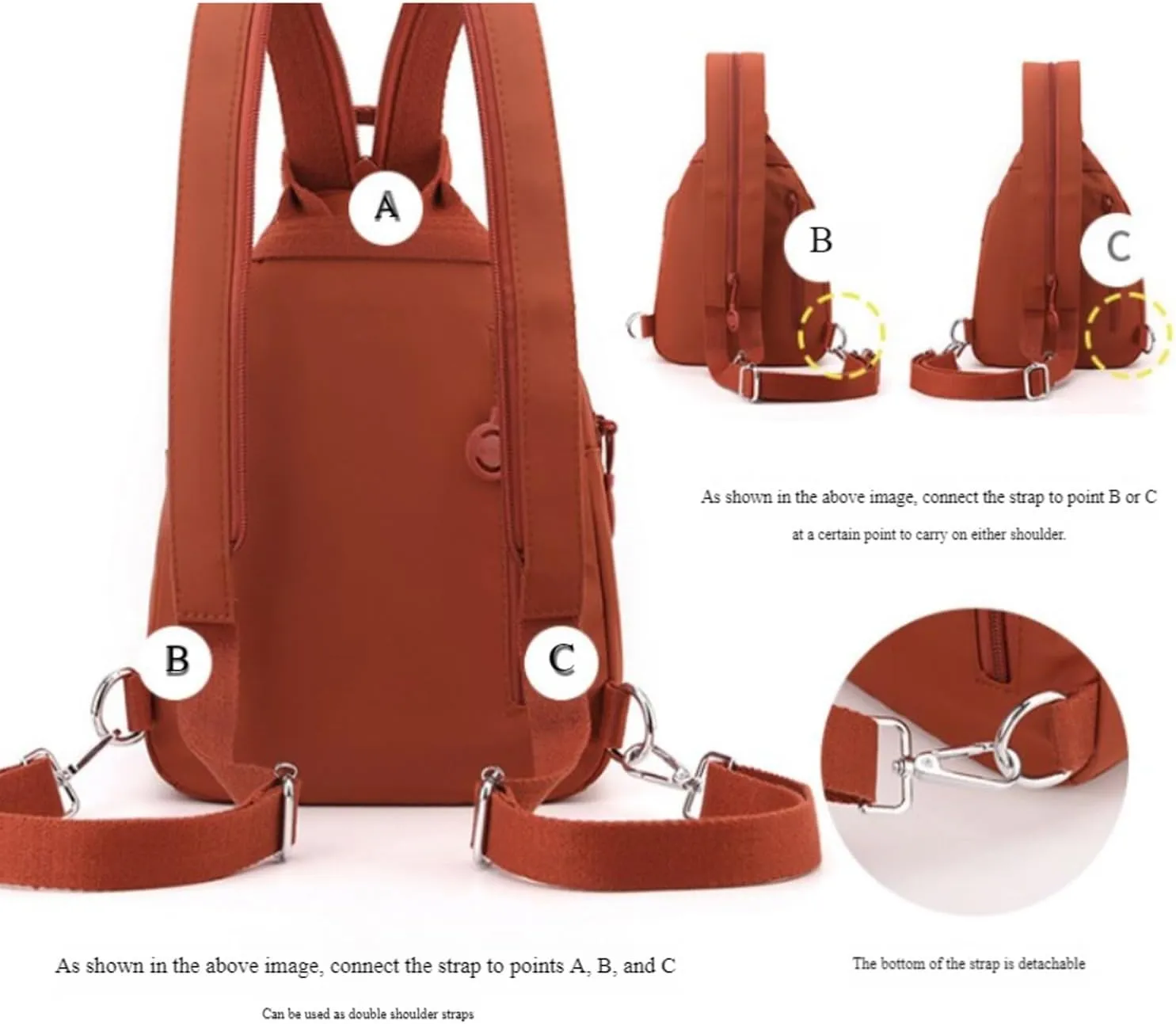 Backpack Chest Bags Double Zipper Large Capacity, Large Capacity Oxford Crossbody Backpack with Anti-Theft Design (Khaki)