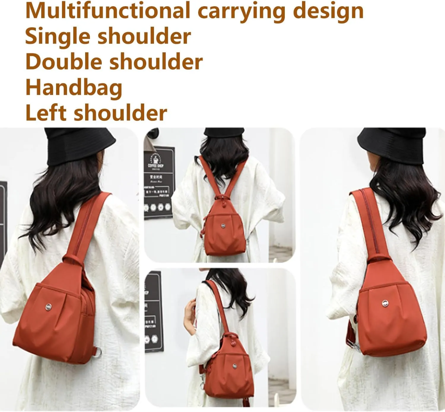 Backpack Chest Bags Double Zipper Large Capacity, Large Capacity Oxford Crossbody Backpack with Anti-Theft Design (Khaki)