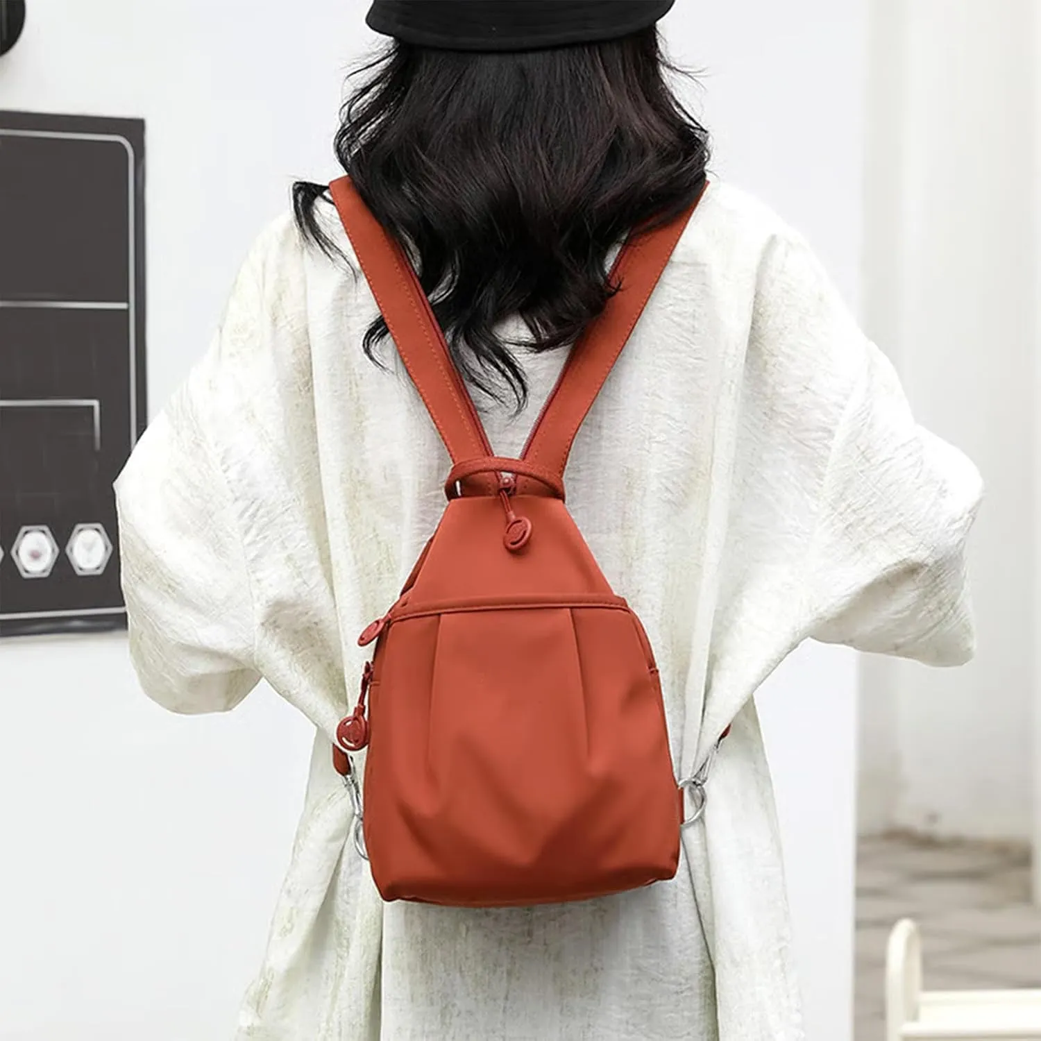 Backpack Chest Bags Double Zipper Large Capacity, Large Capacity Oxford Crossbody Backpack with Anti-Theft Design (Khaki)