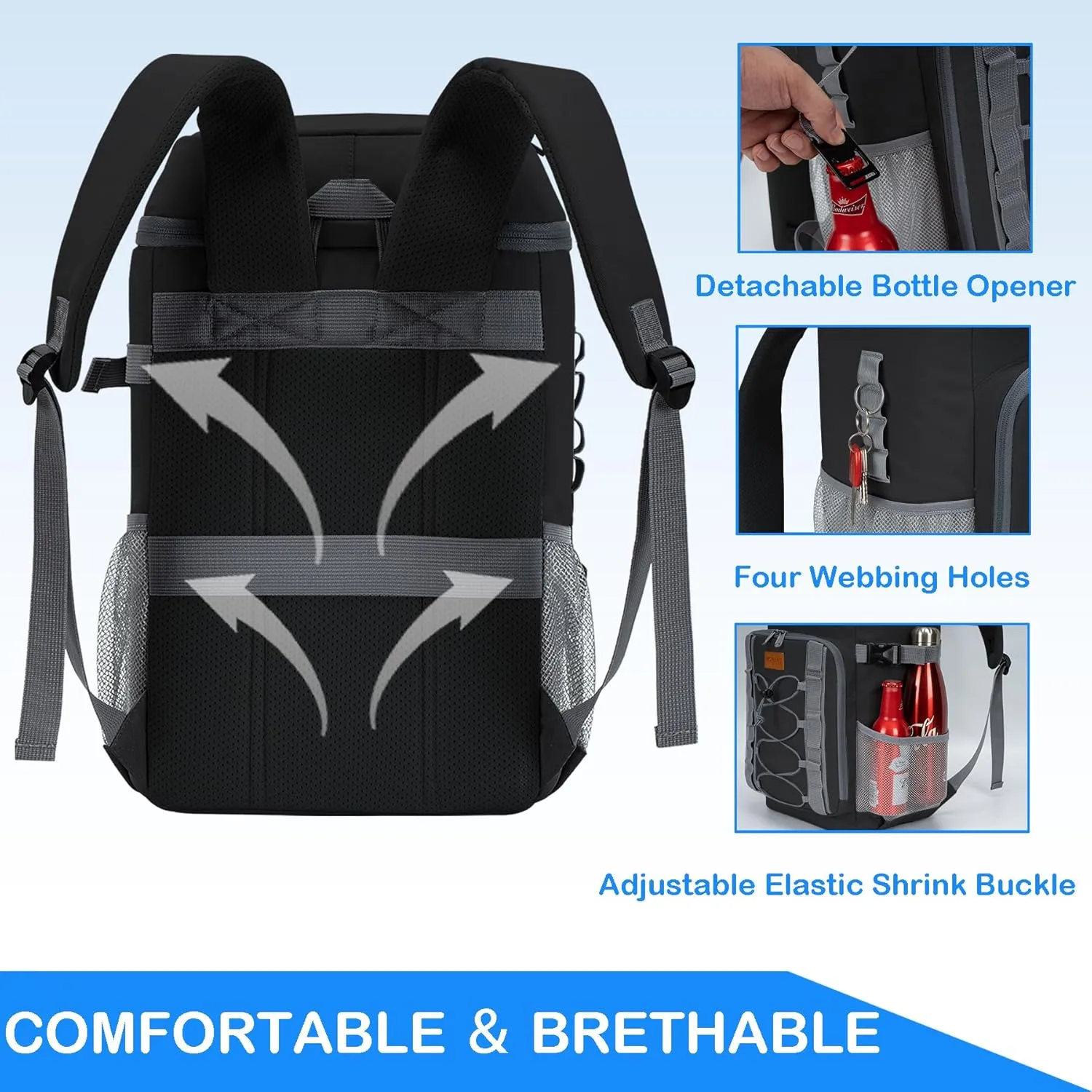 Backpack Coolers Insulated Leak Proof, 30/45 Cans Beach Cooler Backpack, Water-Resistant Soft Cooler Bag for Camping Picnic