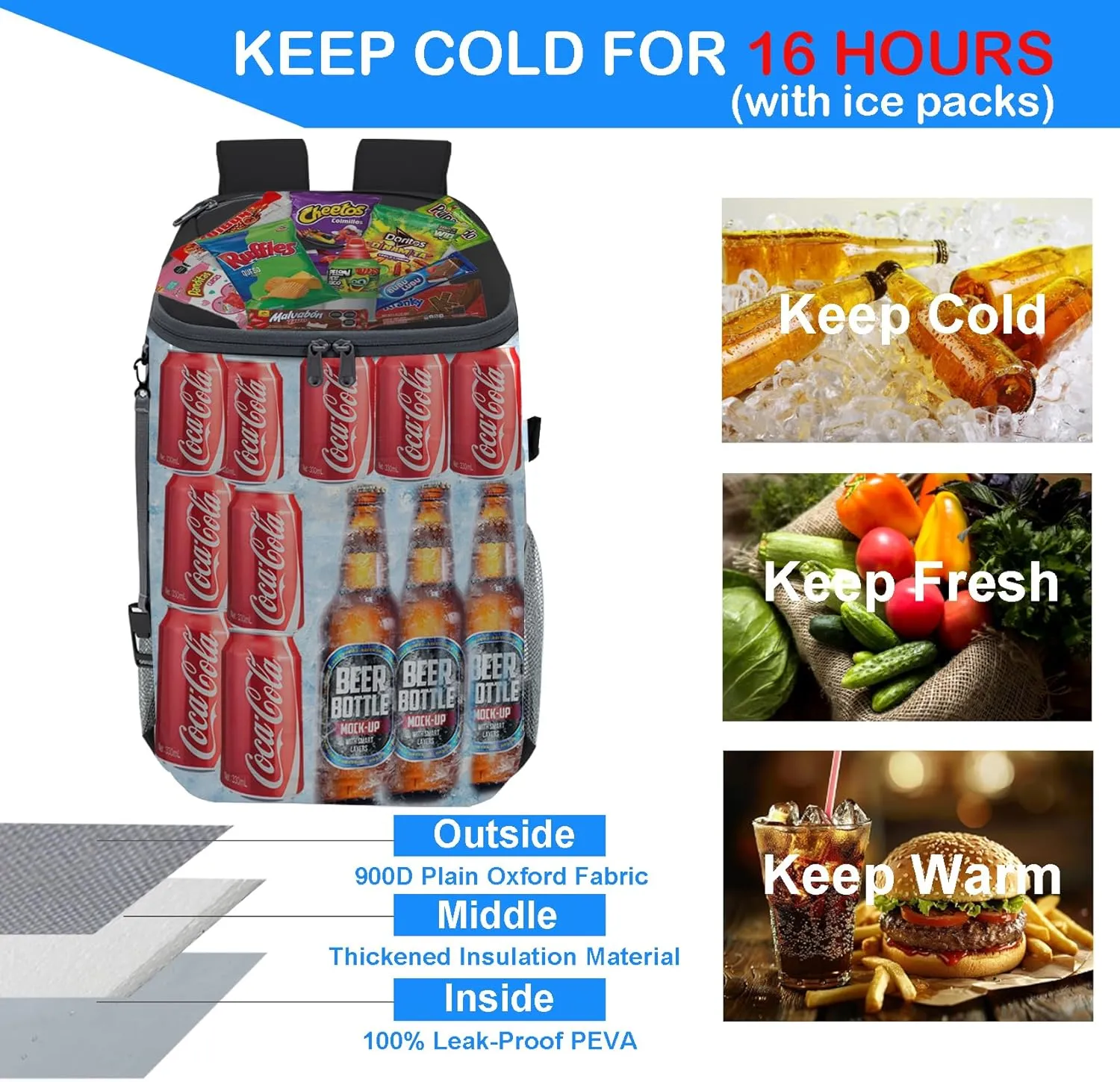 Backpack Coolers Insulated Leak Proof, 30/45 Cans Beach Cooler Backpack, Water-Resistant Soft Cooler Bag for Camping Picnic