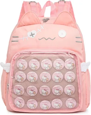 Backpack Ita Bag Pin Display Kawaii Cat-Ear Large Capacity with Insert for Weekende Cosplay (Pink)