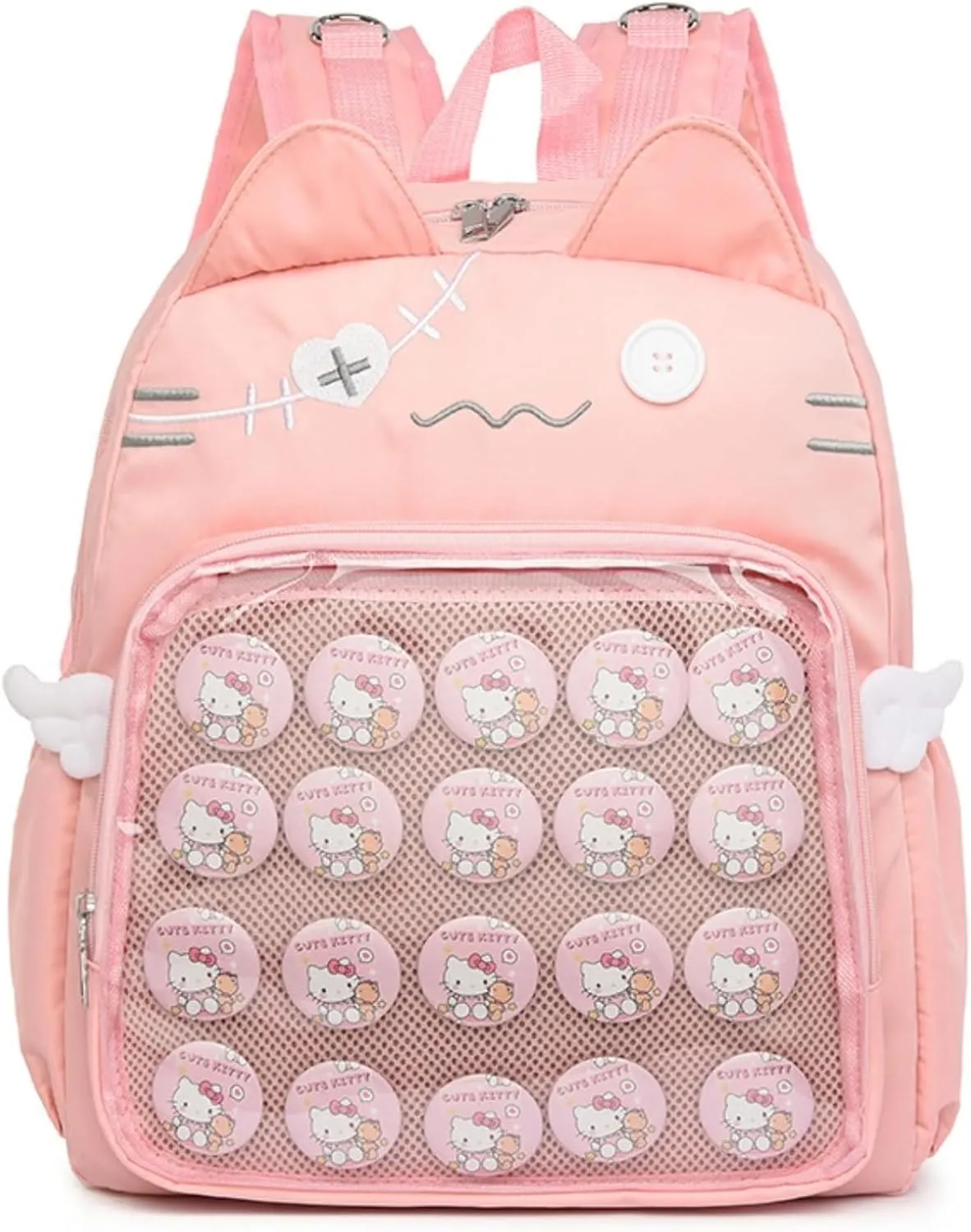 Backpack Ita Bag Pin Display Kawaii Cat-Ear Large Capacity with Insert for Weekende Cosplay (Pink)