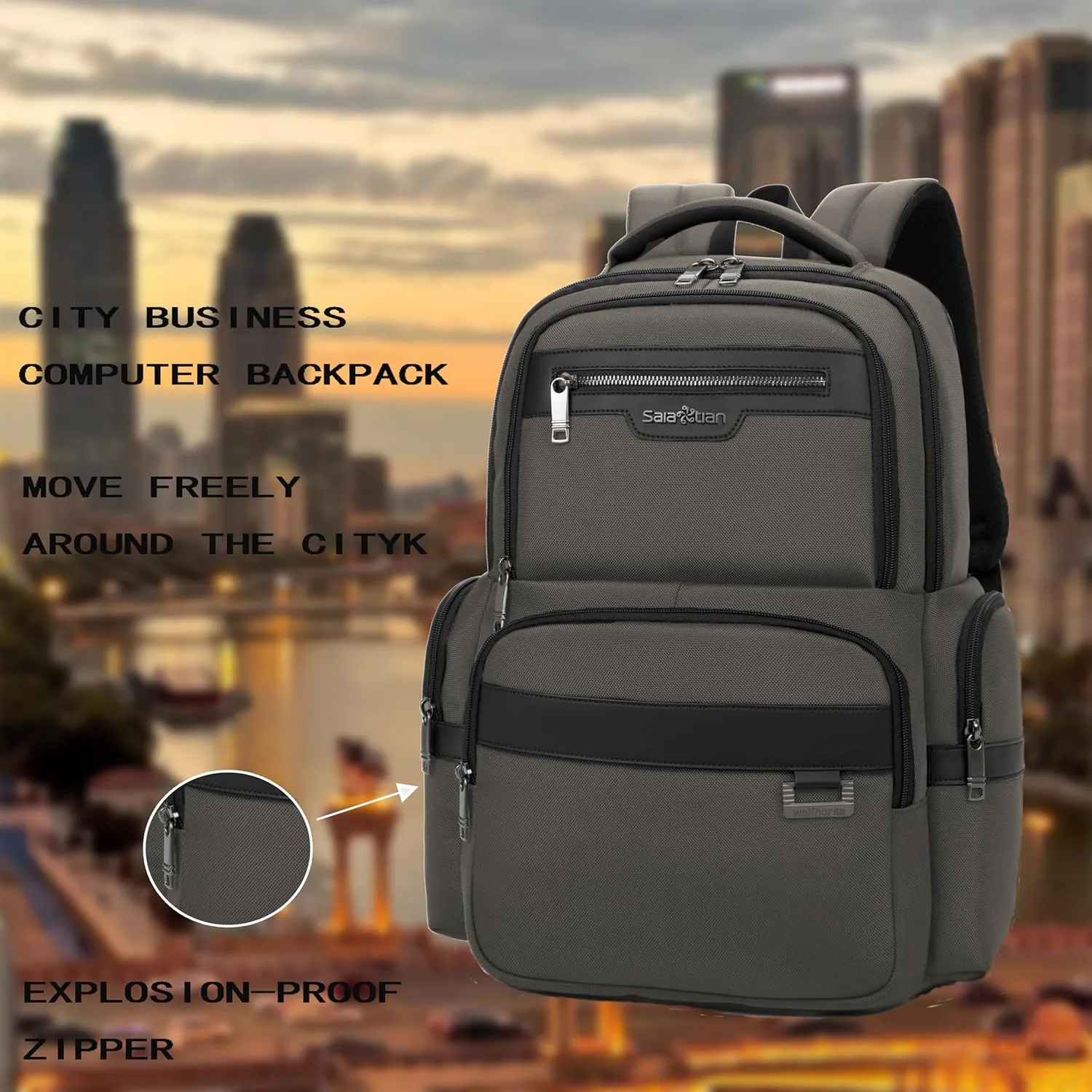 Backpack Men's Multilayer Backpack Business Casual Bag Large Capacity Multifunctional Computer Bag (Black) (Grey)