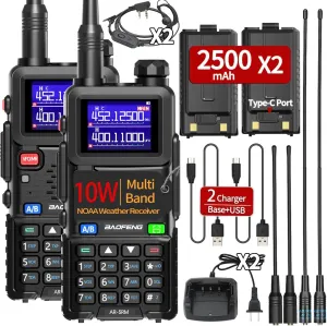 BAOFENG Radio 5RM Ham Radio 10W Long Range AR-5RM Rechargeable Handheld NOAA Weather Receiver Two Way Radios Walkie Talkies for Adults with 2500mAh Copy Frequency 999CH Type C Charging,2Pack