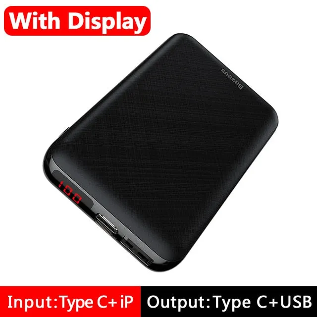 Baseus 10000mAh Mini Power Bank Portable Type C PD Charger 10000 mAh Powerbank For iPhone Xiaomi Mi 9 External Battery Poverbank