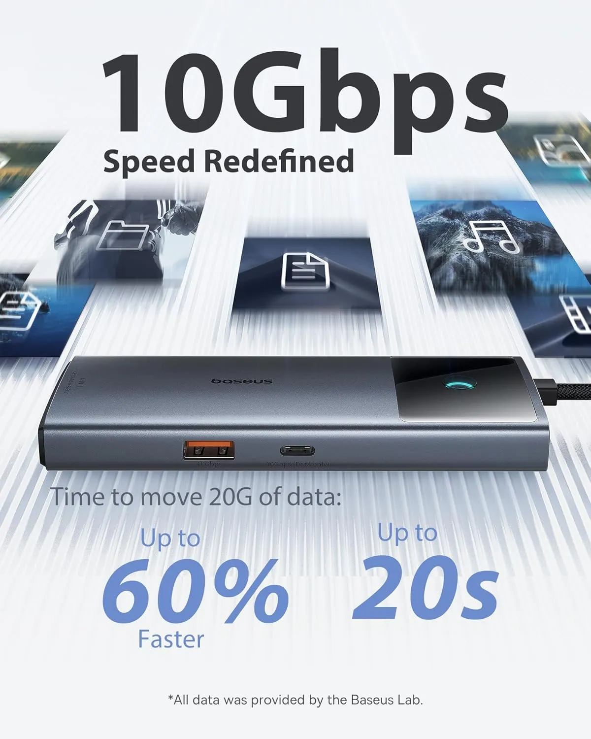 Baseus 10Gbps USB C Hub, 3 USB A/C Data Ports, 4K@60Hz HDMI, Gigabit Ethernet, 100W PD, 6 in 1 USB C Docking Station Compatible for iPhone 15/Dell/HP/Mac/iPad/Microsoft/Steam Deck