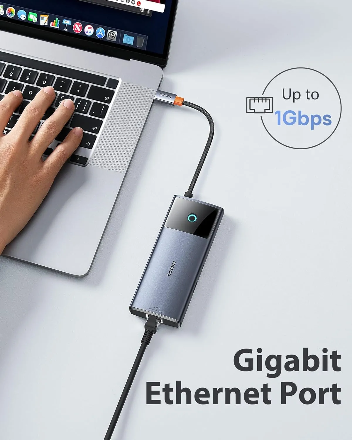 Baseus 10Gbps USB C Hub, 3 USB A/C Data Ports, 4K@60Hz HDMI, Gigabit Ethernet, 100W PD, 6 in 1 USB C Docking Station Compatible for iPhone 15/Dell/HP/Mac/iPad/Microsoft/Steam Deck