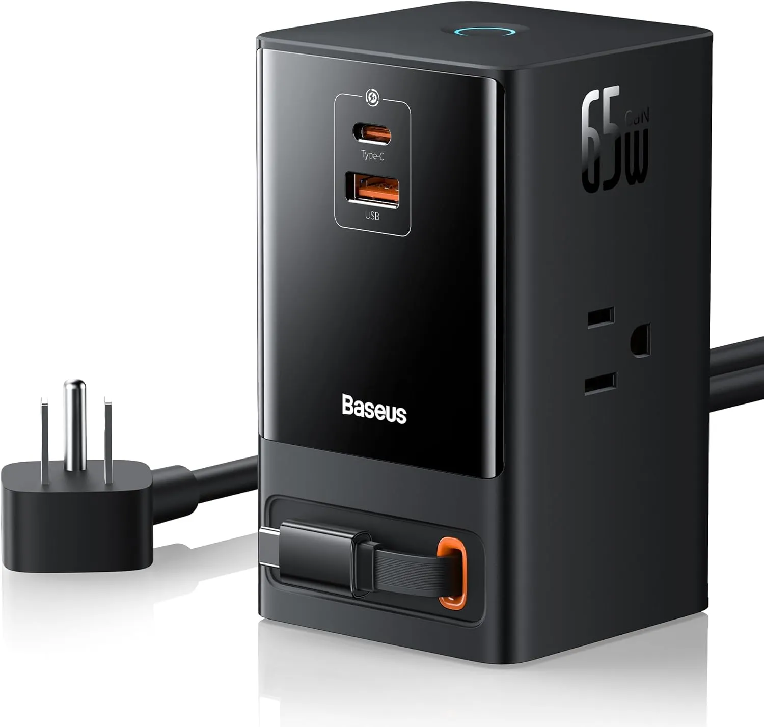 Baseus 6-in-1 65W Charging Station with Retractable USB-C Cable, Power Combo USB C Power Strip for Multiple Devices, Fast Charger for iPhone, MacBook, Samsung, PS5 for Home/Office/Dorm/Travel